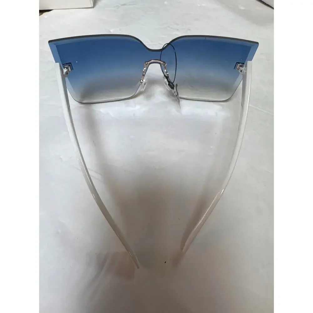 Rimless Cat Eye Sunglasses UV400 Women Light Blue Lens White New